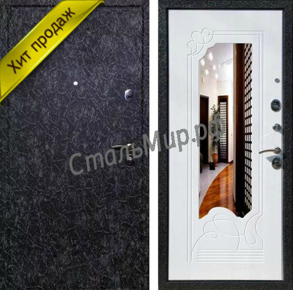 Дверь порошковое напыление и МДФ с зеркалом арт.хп-4