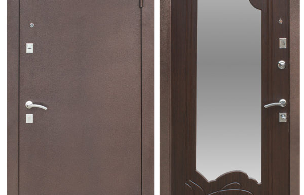 Дверь порошковое напыление и МДФ с зеркалом ( трёхконтурная) арт. тку-9